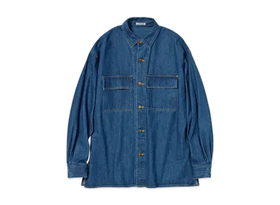 AURALEE Selvedge Light Oz Denim Shirt "Midium Washed Indigo"