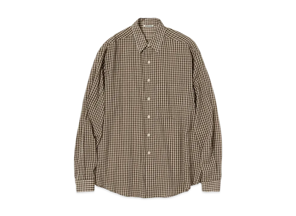 AURALEE Airy Light Cotton Check Big Shirt "Brown Gingham Check"