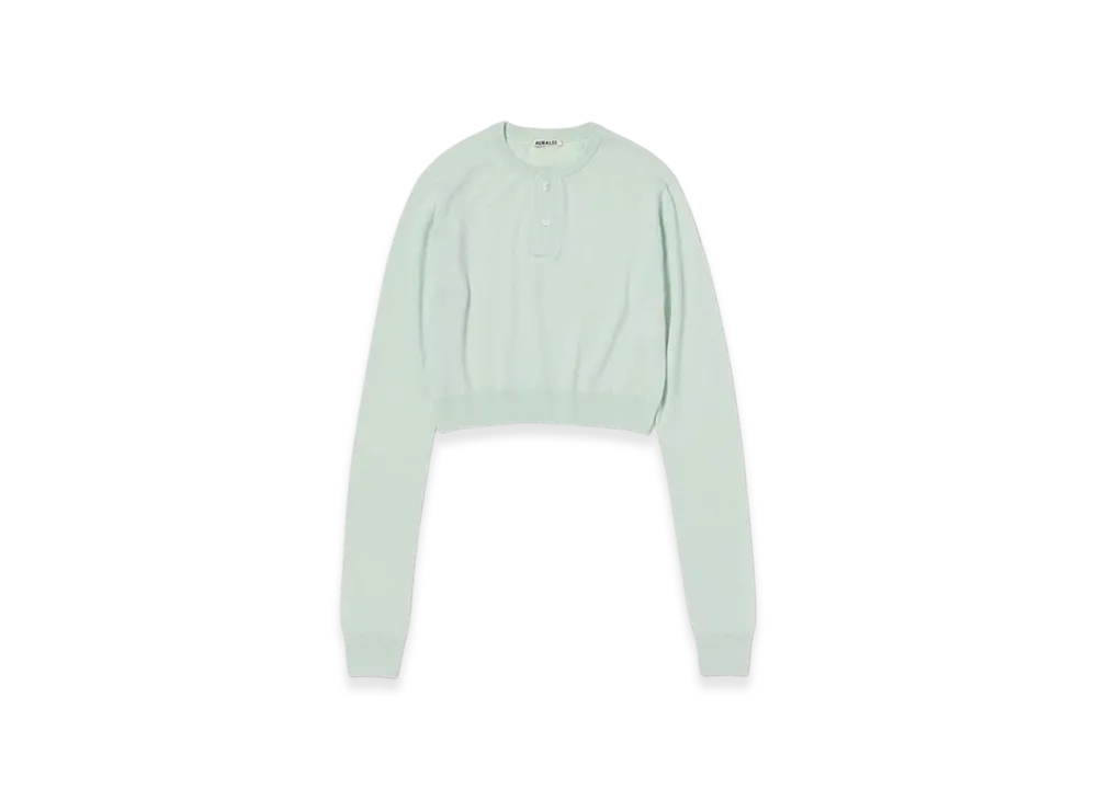 AURALEE Super Fine Cashmere Silk Knit Henly Neck P/O "White Green"