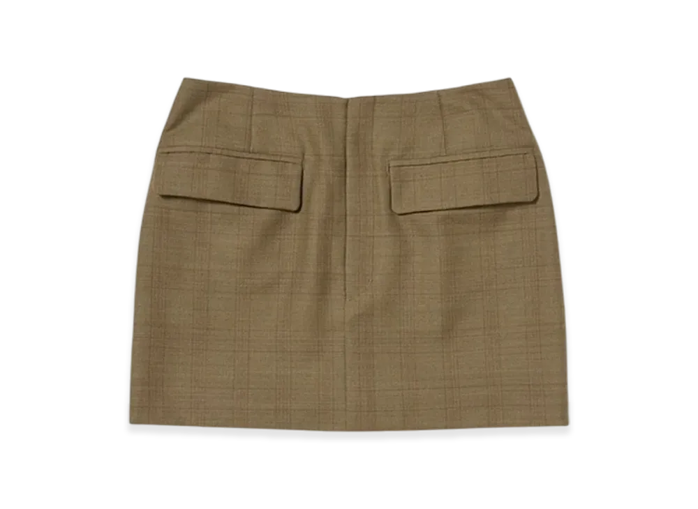 AURALEE Bluefaced Wool Mini Skirt "Brown Check"