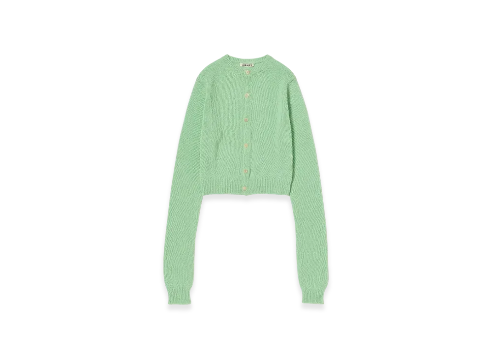 AURALEE Summer Cashmere Knit Crew Neck Cardigan "Light Green"