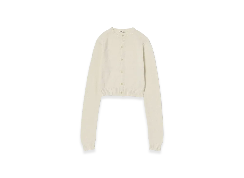 AURALEE Summer Cashmere Knit Crew Neck Cardigan "Ivory White"