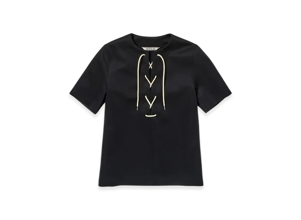AURALEE◆Tシャツ/O/ポリエステル/ブラック/無地//WETSUIT JERSEY LACE UP TEE/オーラリー ◇AURALEE（オーラリー）WETSUIT JERSEY LACE UP TEE