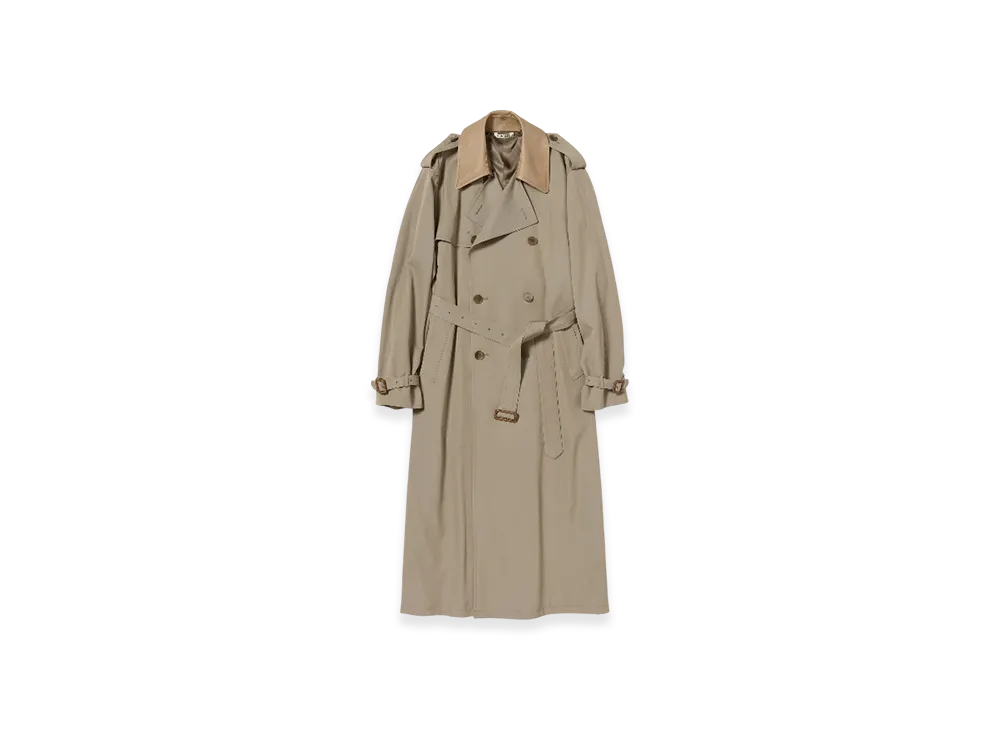AURALEE Light Wool Max Gabardine Chambray Trench Coat "Khaki Beige"
