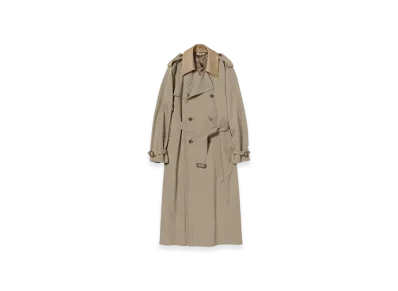 AURALEE Light Wool Max Gabardine Chambray Trench Coat "Khaki Beige"
