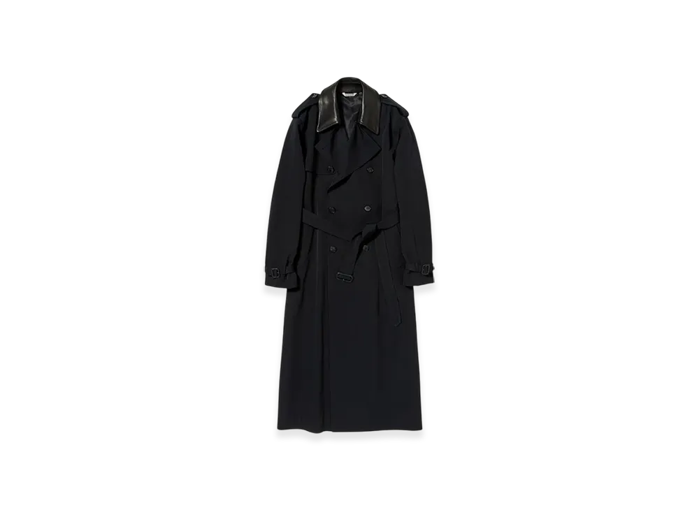 AURALEE Light Wool Max Gabardine Chambray Trench Coat "Black"