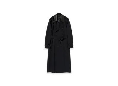 AURALEE Light Wool Max Gabardine Chambray Trench Coat "Black"