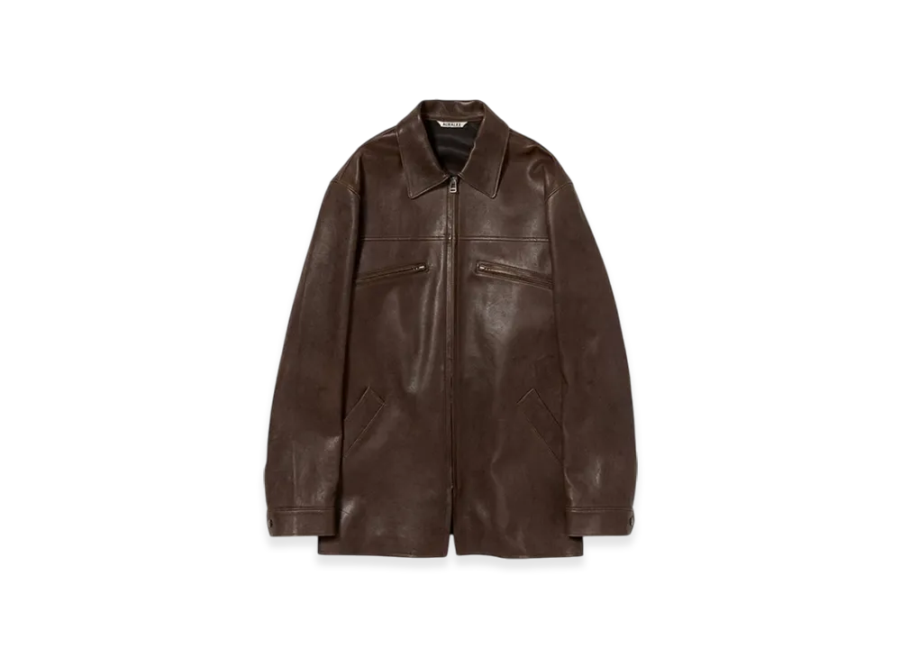 AURALEE Lamb Leather Long Zip Blouson "Brown"