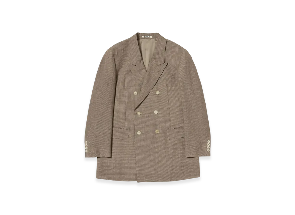 AURALEE Tropical Wool Kid Mohair Double Breasted Jacket "Brown Check"