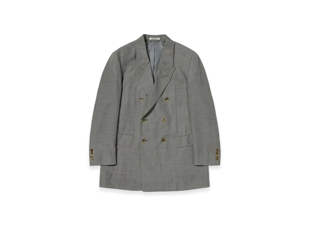 AURALEE Tropical Wool Kid Mohair Double Breasted Jacket "Grey Check"