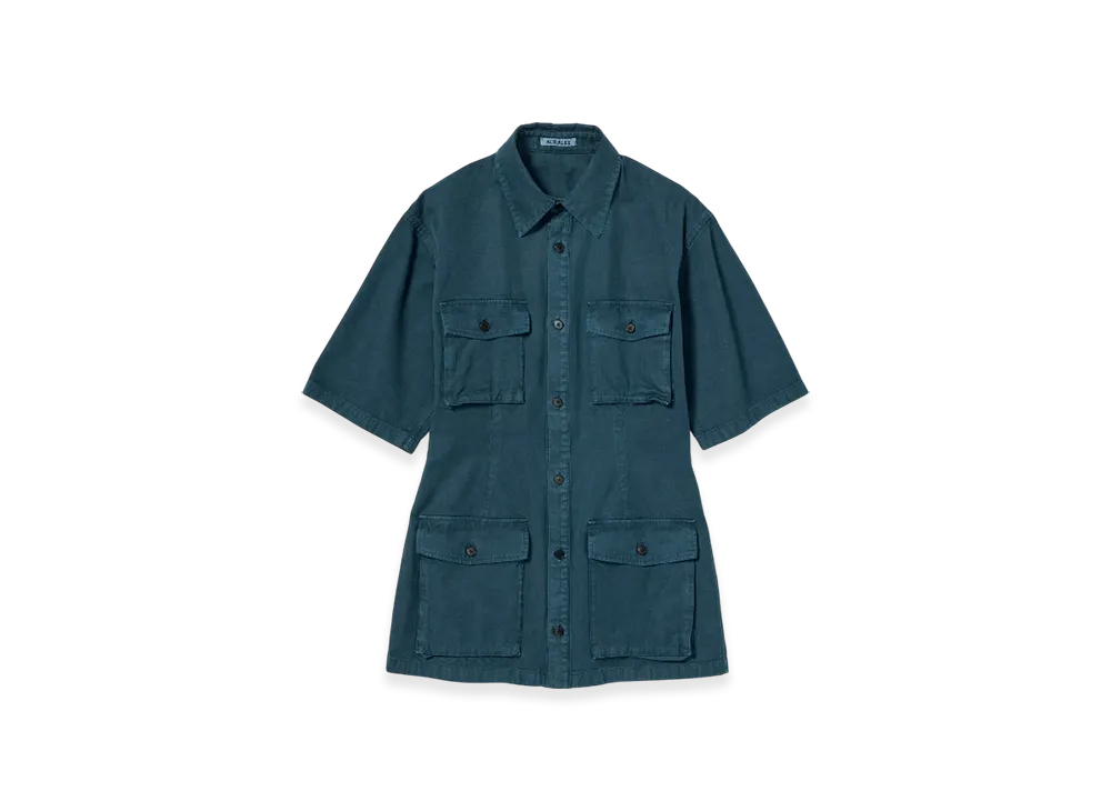 AURALEE Product Dyed Finx Gabardine Mini Shirt Dress "Dyed Navy"