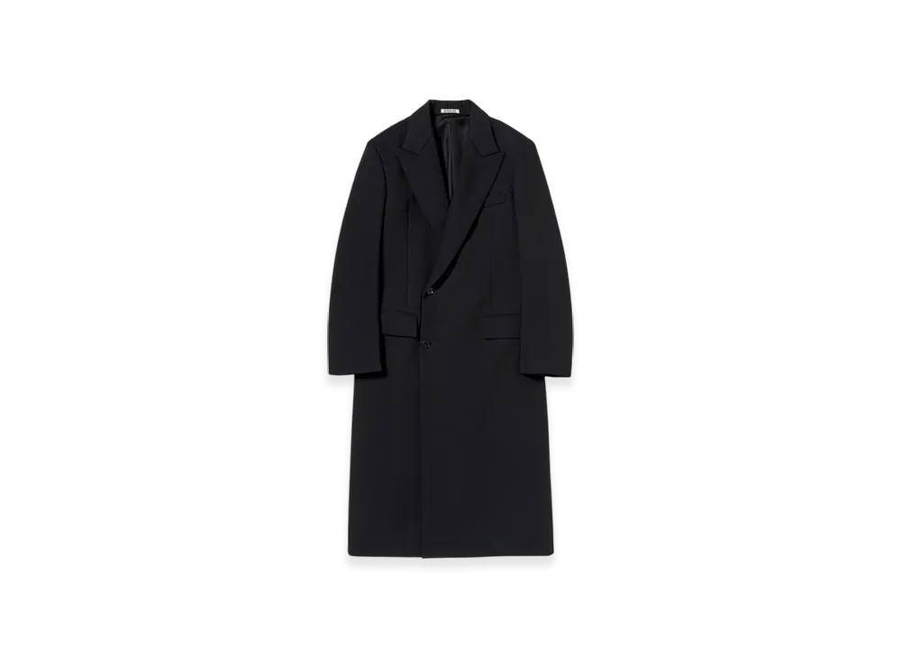AURALEE Sponge Wool Twill Double Breasted Coat "Top Navy"