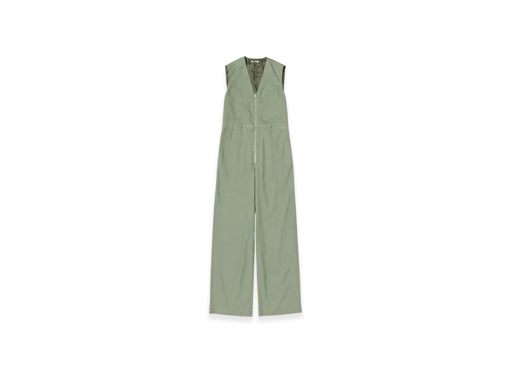 AURALEE Wool Herringbone Sleeveless Jumpsuit "Olive"
