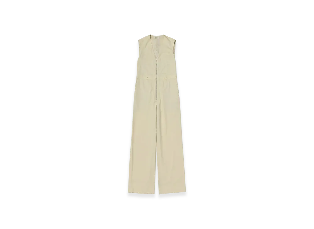 AURALEE Wool Herringbone Sleeveless Jumpsuit "Ivory Beige"