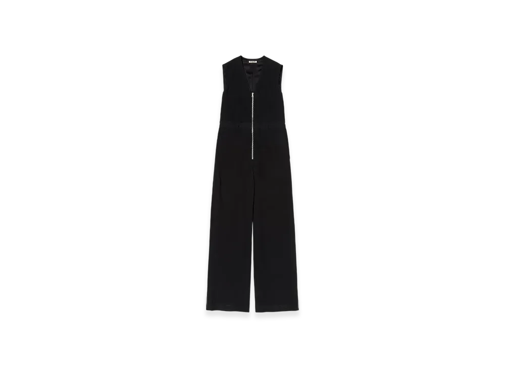 AURALEE Hard Twist Cotton Linen Gabardine Sleeveless Jumpsuit "Black"