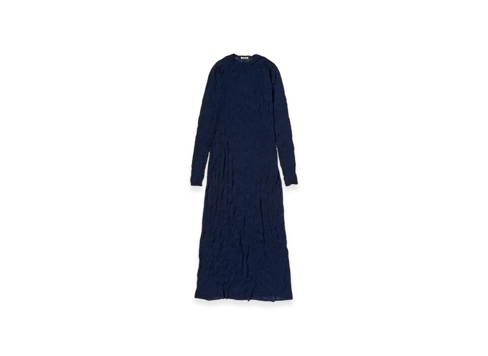 AURALEE Wrinkled Wool Polyester High Gauge Knit Dress "Navy"