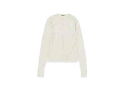 AURALEE Wrinkled Wool Polyester High Gauge Knit Crew Neck Cardigan "Ivory White"