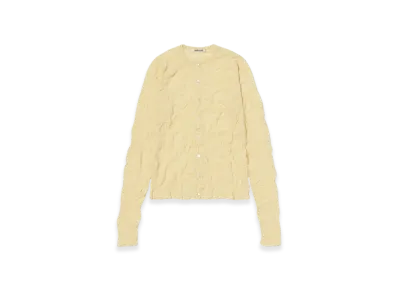 AURALEE Wrinkled Wool Polyester High Gauge Knit Crew Neck Cardigan "Yellow"