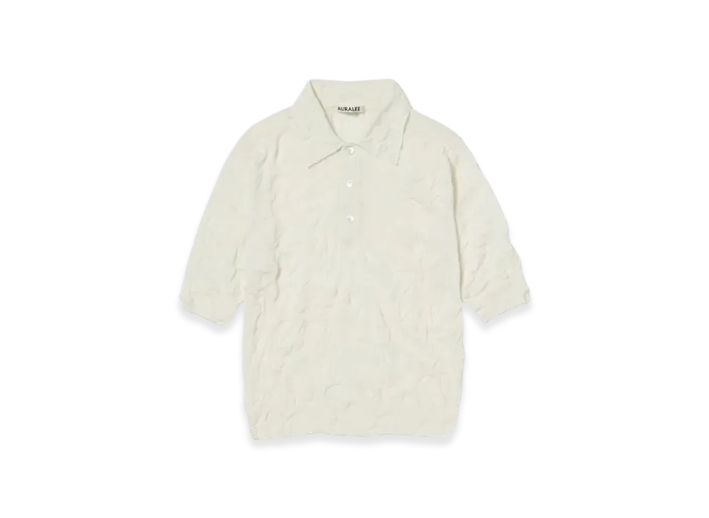 AURALEE Wrinkled Wool Polyester High Gauge Knit Polo "Ivory White"