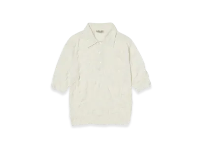 AURALEE Wrinkled Wool Polyester High Gauge Knit Polo "Ivory White"