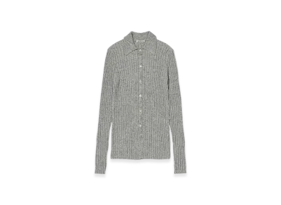 AURALEE Silk Cotton Melange Rib Knit Shirt Cardigan "Grey"