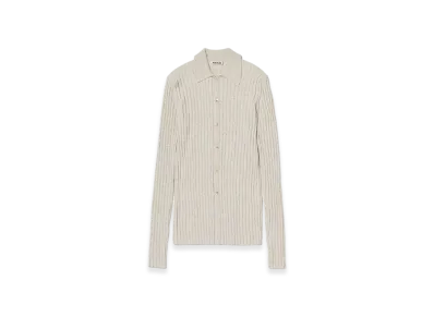 AURALEE Silk Cotton Melange Rib Knit Shirt Cardigan "Ivory Beige"