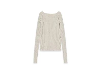 AURALEE Silk Cotton Melange Rib Knit V-Neck P/O "Ivory Beige"