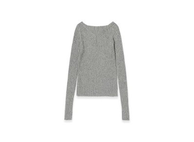 AURALEE Silk Cotton Melange Rib Knit V-Neck P/O "Grey"