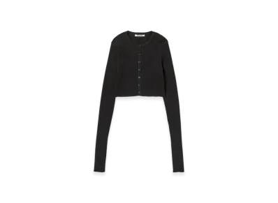 AURALEE Cotton High Gauge Rib Knit Cropped Crew Neck Cardigan "Black"
