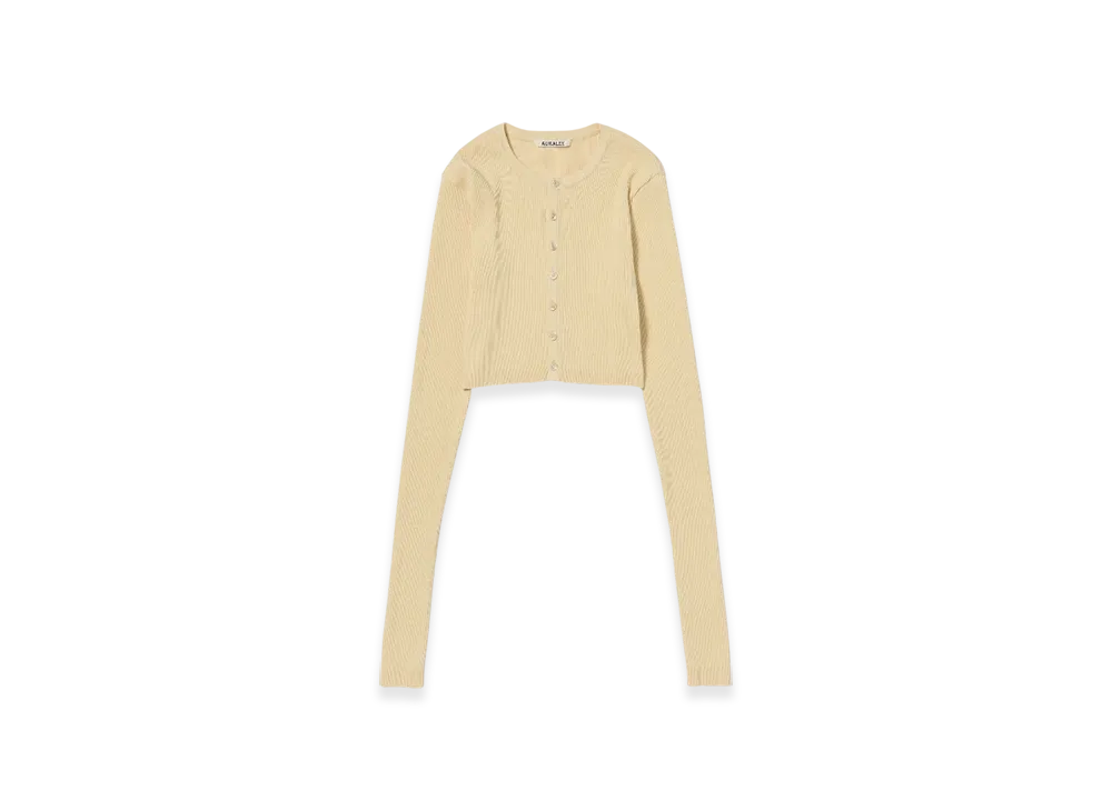 AURALEE Cotton High Gauge Rib Knit Cropped Crew Neck Cardigan "Yellow"