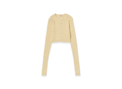 AURALEE Cotton High Gauge Rib Knit Cropped Crew Neck Cardigan "Yellow"