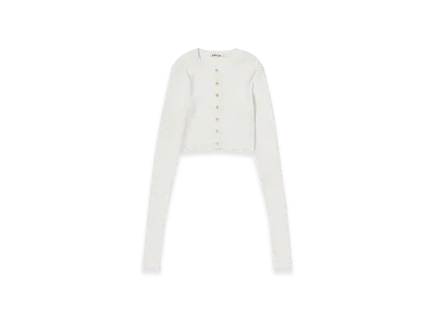 AURALEE Cotton High Gauge Rib Knit Cropped Crew Neck Cardigan "White"