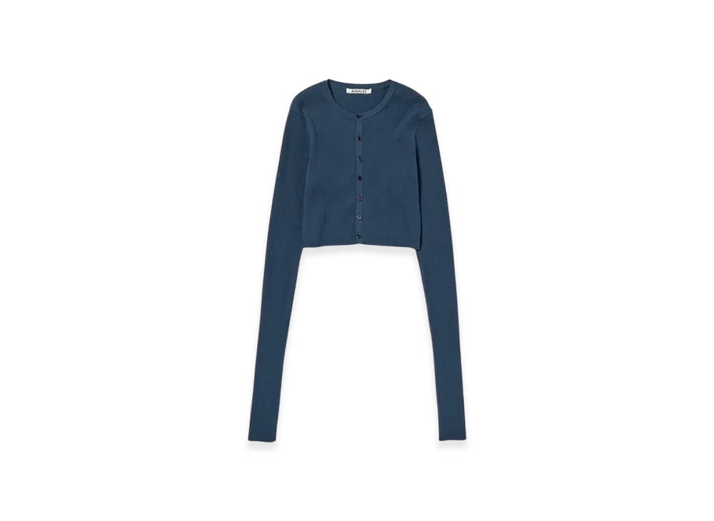 AURALEE Cotton High Gauge Rib Knit Cropped Crew Neck Cardigan "Navy"