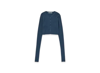 AURALEE Cotton High Gauge Rib Knit Cropped Crew Neck Cardigan "Navy"