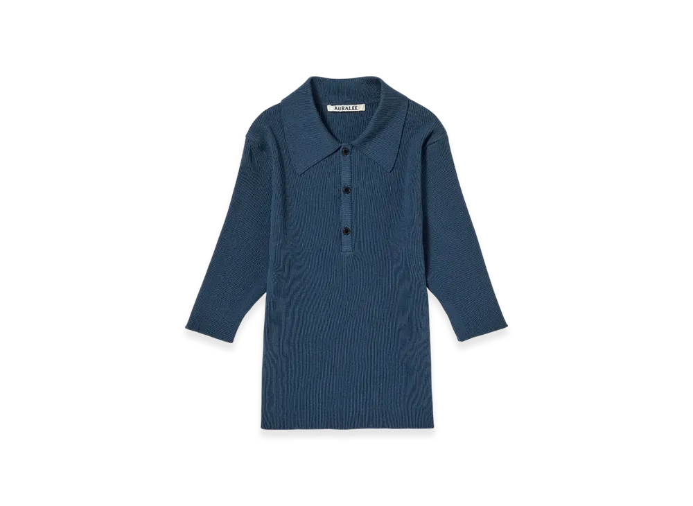 AURALEE Cotton High Gauge Rib Knit Polo "Navy"