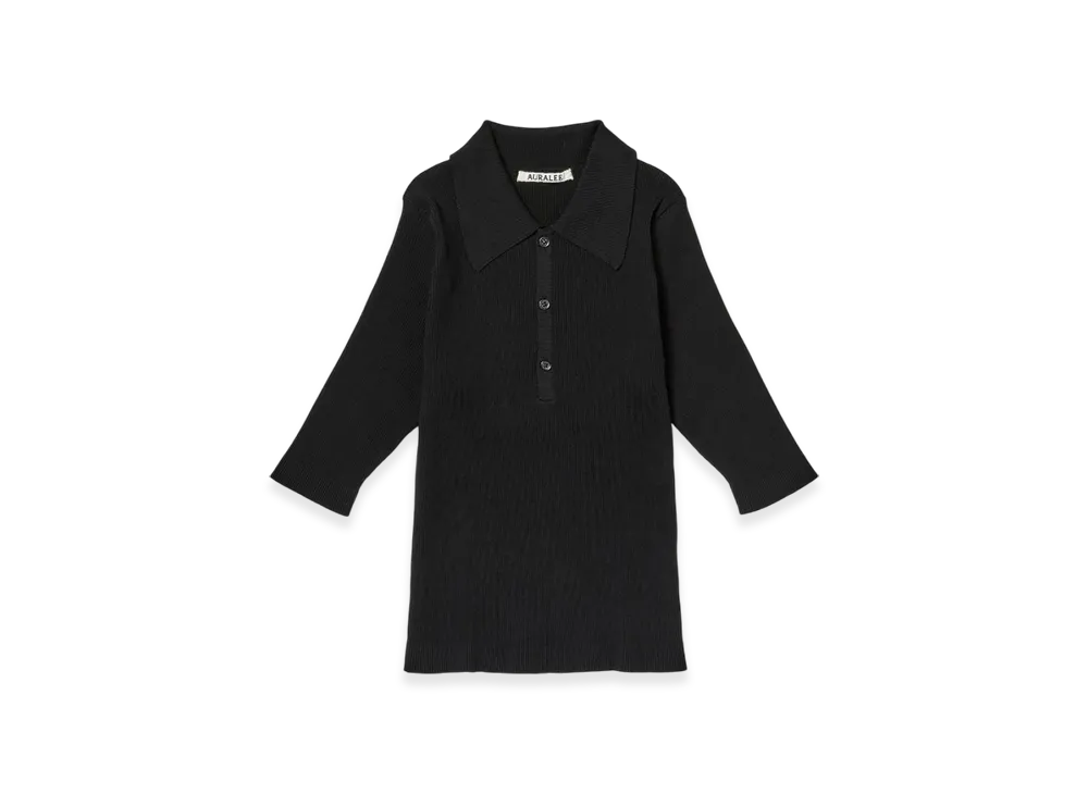 AURALEE Cotton High Gauge Rib Knit Polo "Black"