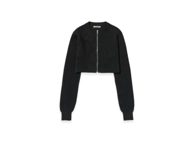 AURALEE Flat Yarn Rib Knit Crew Neck Zip Cardigan "Black"