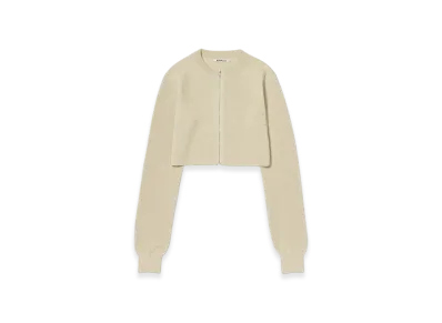 AURALEE Flat Yarn Rib Knit Crew Neck Zip Cardigan "Ivory"