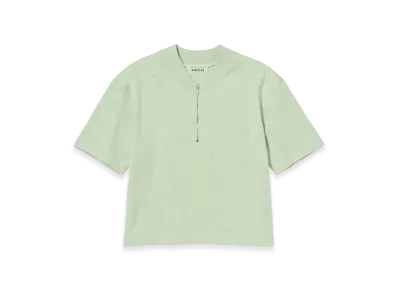 AURALEE Cotton Slub Rayon Plaiting Half Zip Tee "Pistachio"