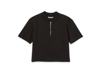 AURALEE Cotton Slub Rayon Plaiting Half Zip Tee "Black"
