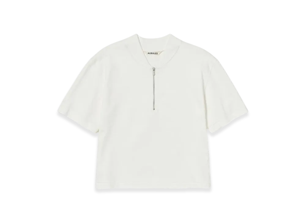 AURALEE Cotton Slub Rayon Plaiting Half Zip Tee "White"