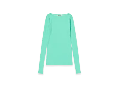 AURALEE Super High Gauge Sheer Rib Boat Neck L/S Tee "Aqua Green"