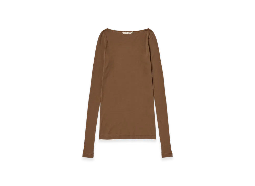 AURALEE Super High Gauge Sheer Rib Boat Neck L/S Tee "Brown"