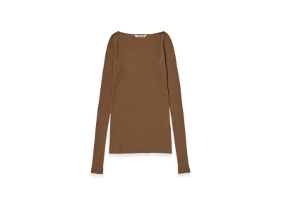 AURALEE Super High Gauge Sheer Rib Boat Neck L/S Tee "Brown"