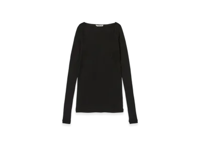 AURALEE Super High Gauge Sheer Rib Boat Neck L/S Tee "Black"