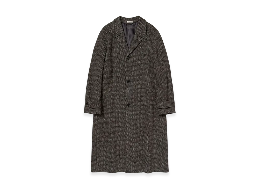 AURALEE Alpaca Wool Silk Tweed Soutien Collar Coat "Gray Brown Hairline"
