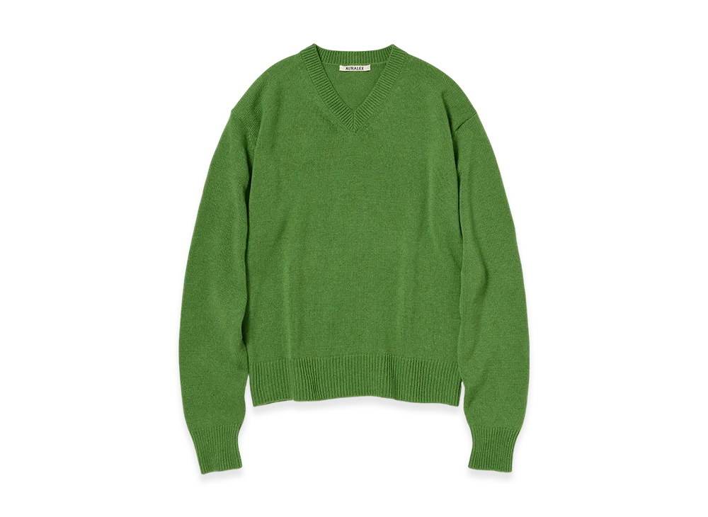 AURALEE Light Cashmere Knit V-Neck P/O "Green"