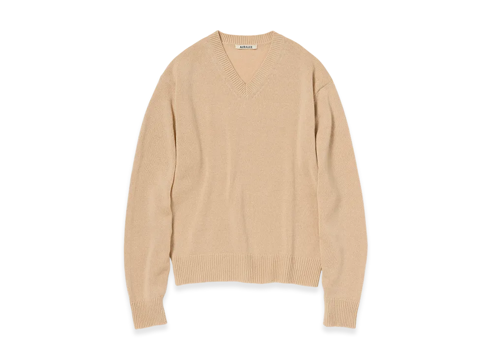 AURALEE Light Cashmere Knit V-Neck P/O "Beige"