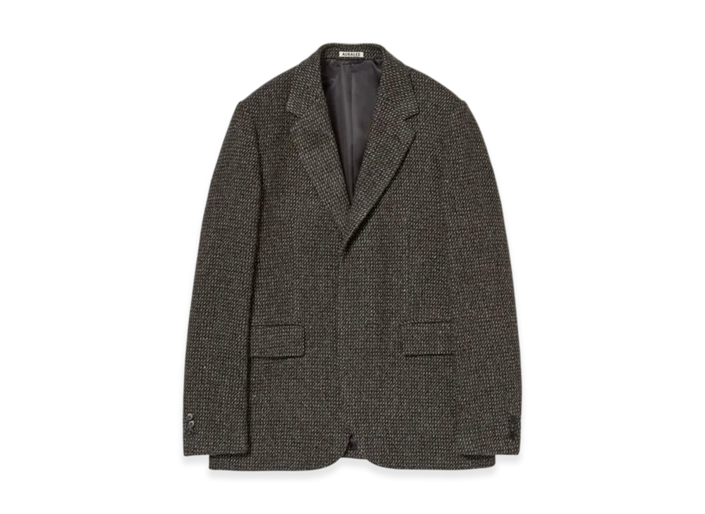 AURALEE Women's Alpaca Wool Silk Tweed Over Jacket "Gray Brown Hairline"