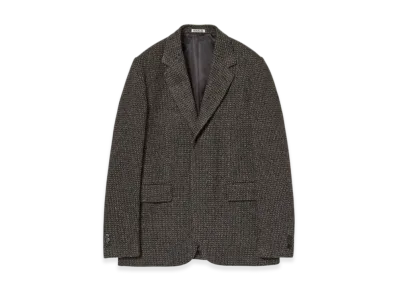 AURALEE Women's Alpaca Wool Silk Tweed Over Jacket "Gray Brown Hairline"